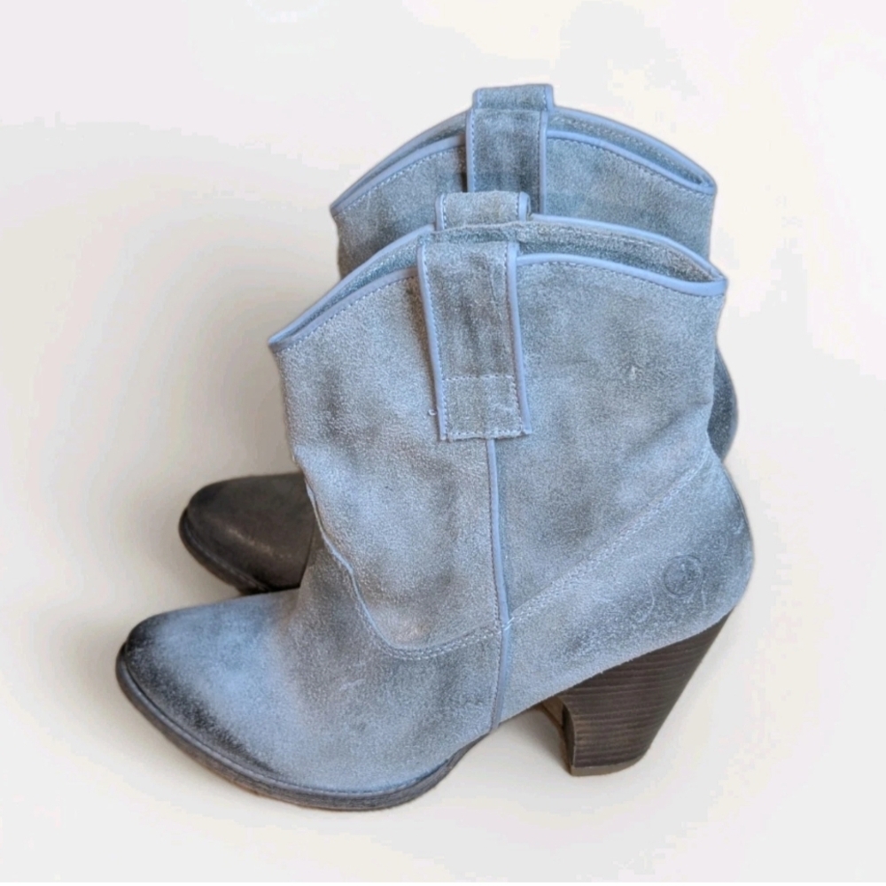 Bronx Distressed Gray And Black Leather Boots Cowgirl Pull On Block Heel Size 37